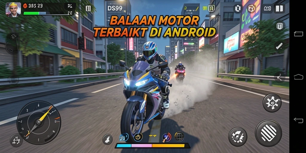 Tampilan gameplay mendebarkan dari balapan motor di DS99.