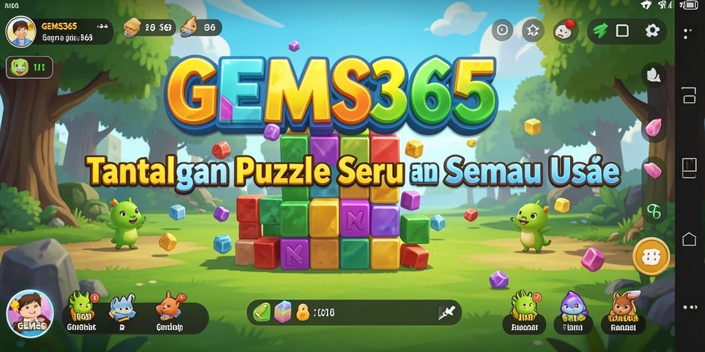 Tampilan menarik saat bermain GEMS365 dengan berbagai batu permata warna-warni.