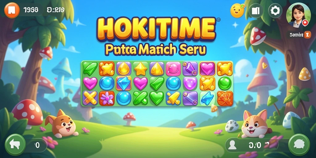 Tampilan warna-warni dan gameplay seru HOKITIME Match-3.