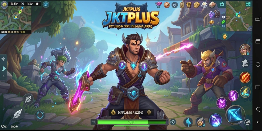 Screenshot gameplay JKTPLUS yang menunjukkan aksi seru dan karakter petualangan.