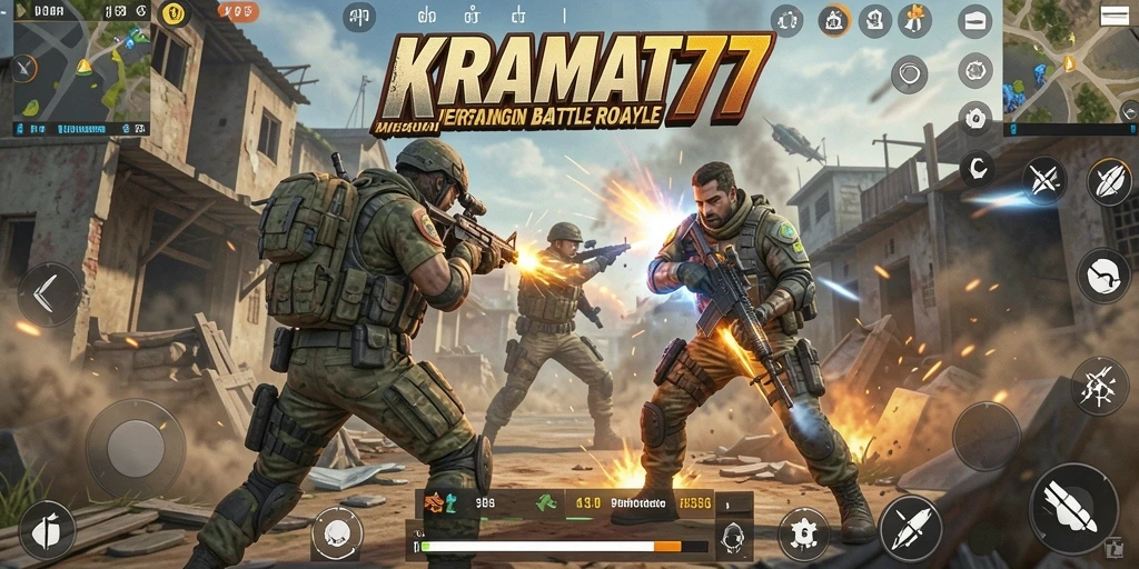 Gameplay seru KRAMAT77 saat pertarungan Battle Royale.