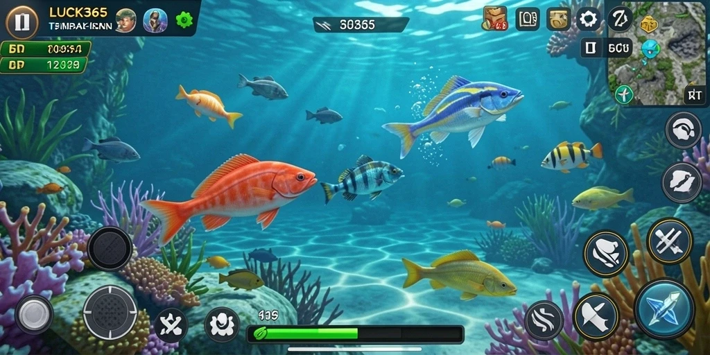 Tampilan gameplay <strong>LUCK365</strong> dengan aksi menembak ikan yang seru.