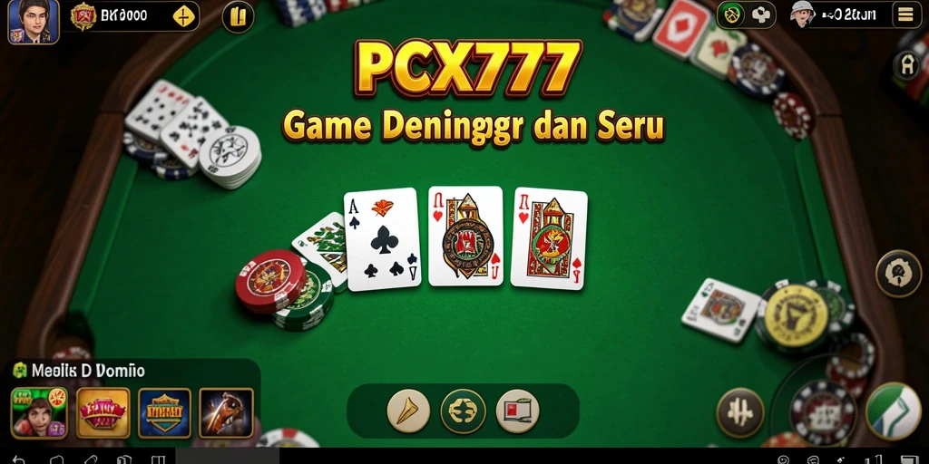 Screenshot gameplay PCX777 menampilkan suasana permainan Domino yang seru.